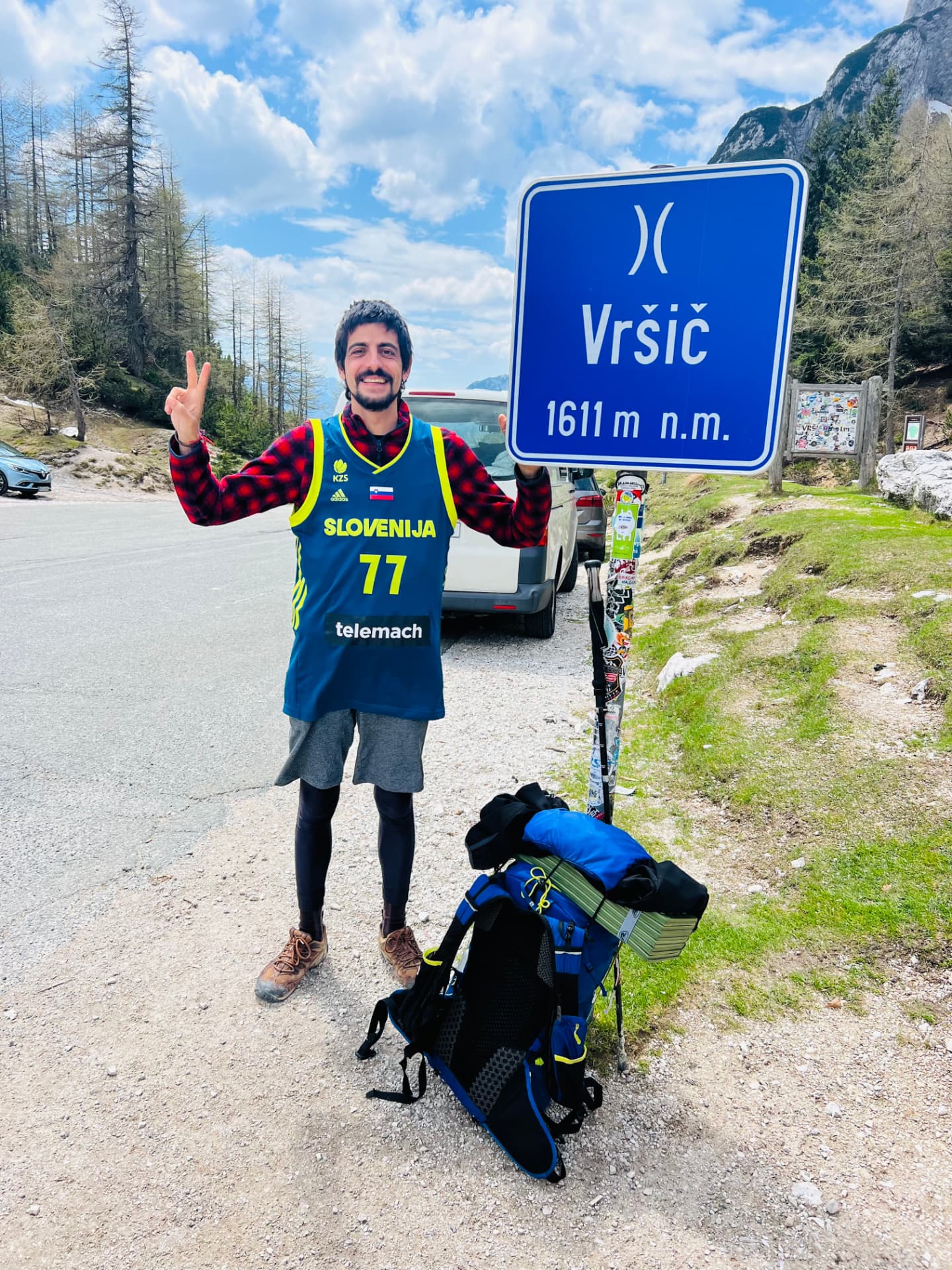 Uri at the Vršič Pass wearing a Slovenia jersey